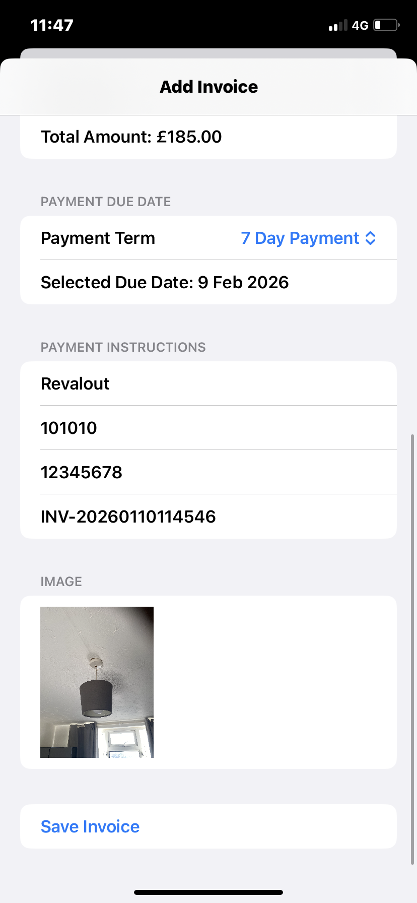 Add payment details, bank details and attachments to invoice