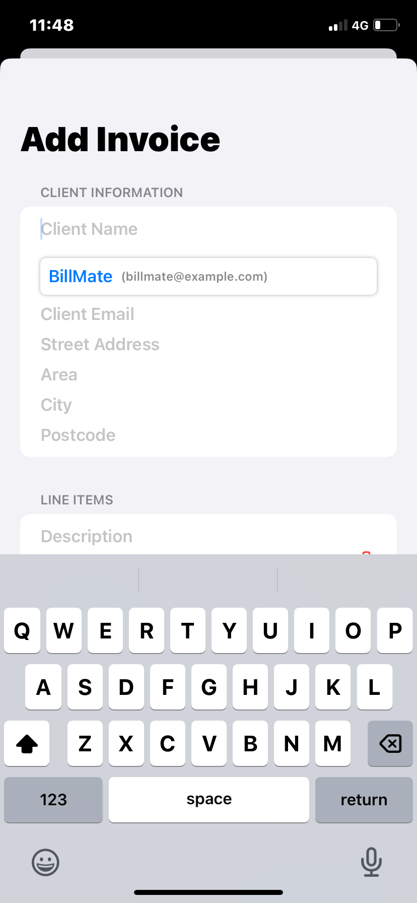 Suggested customer details while typing client name