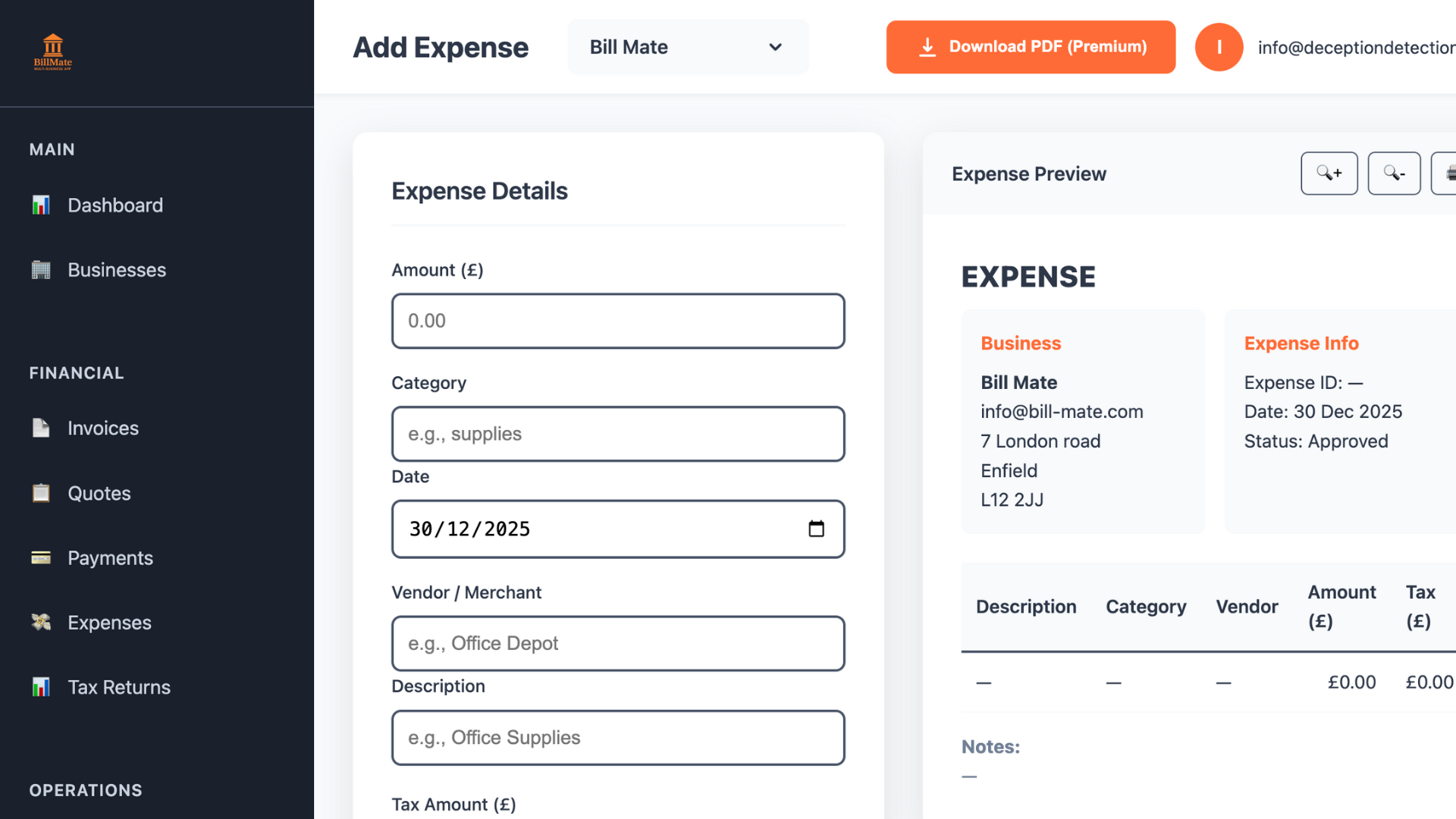 Add Expense and Allocate to Business (Web CRM)