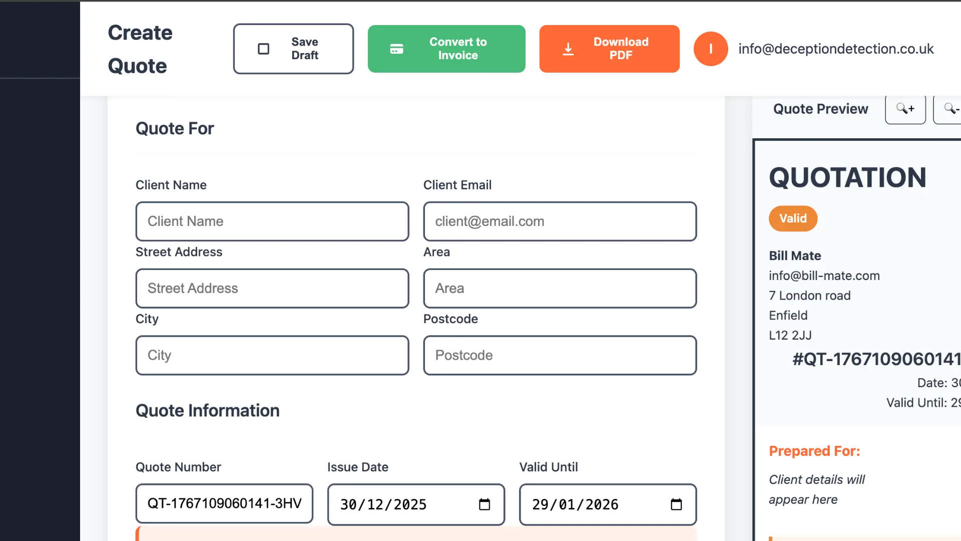 Create Quote Interface
