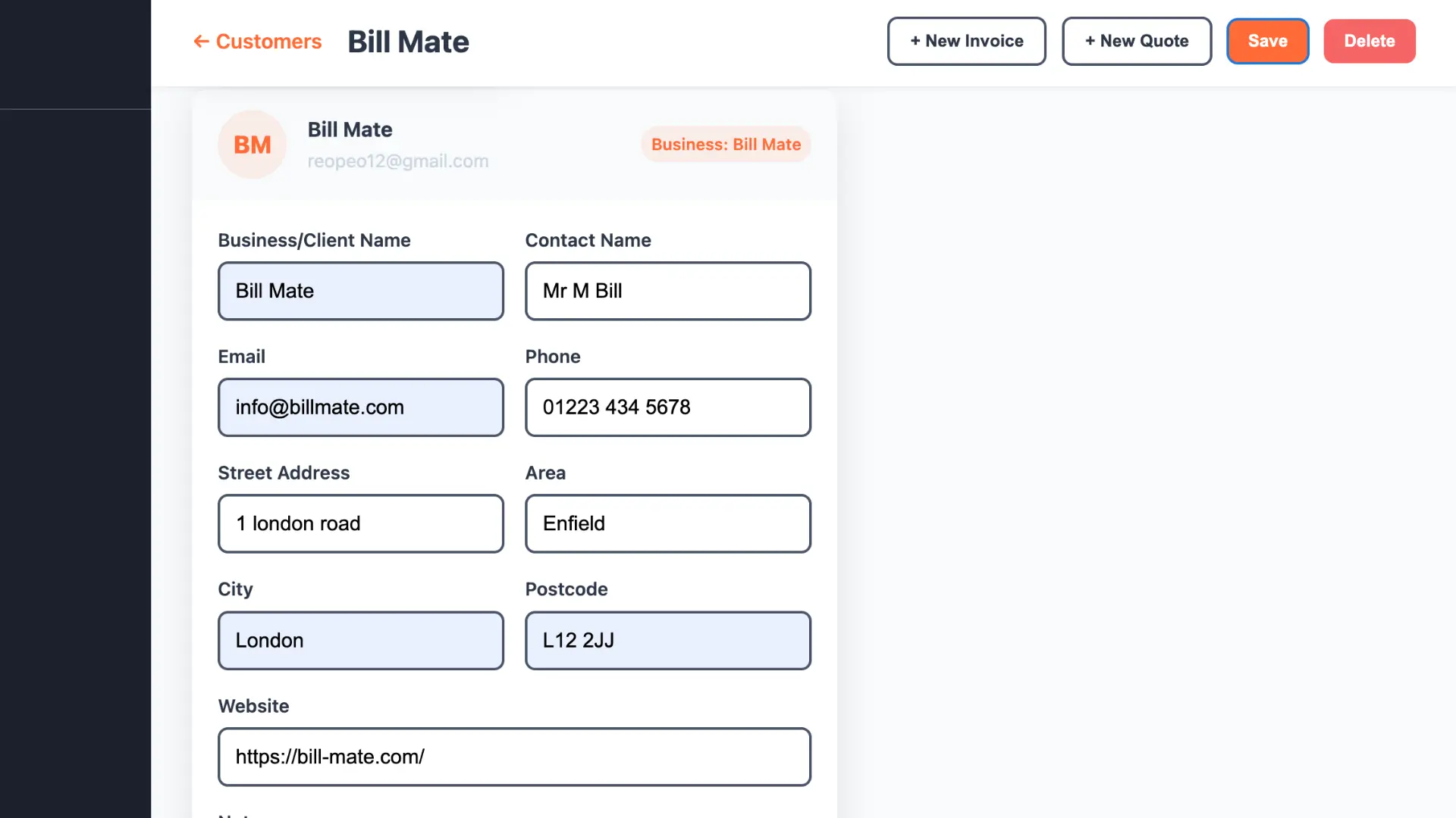 Client Details Interface