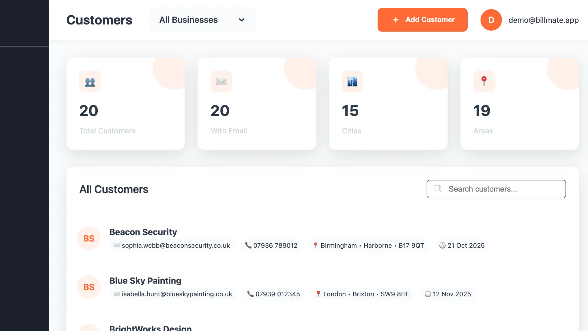 BillMate Web CRM Dashboard